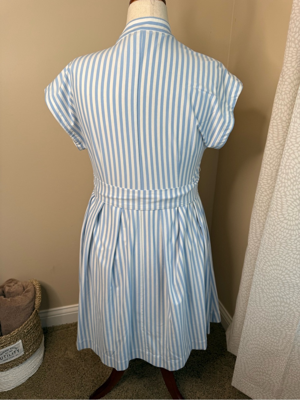 41 Hawthorn Blue and White Striped Tie-Front Midi Dress - Picture 2 of 8